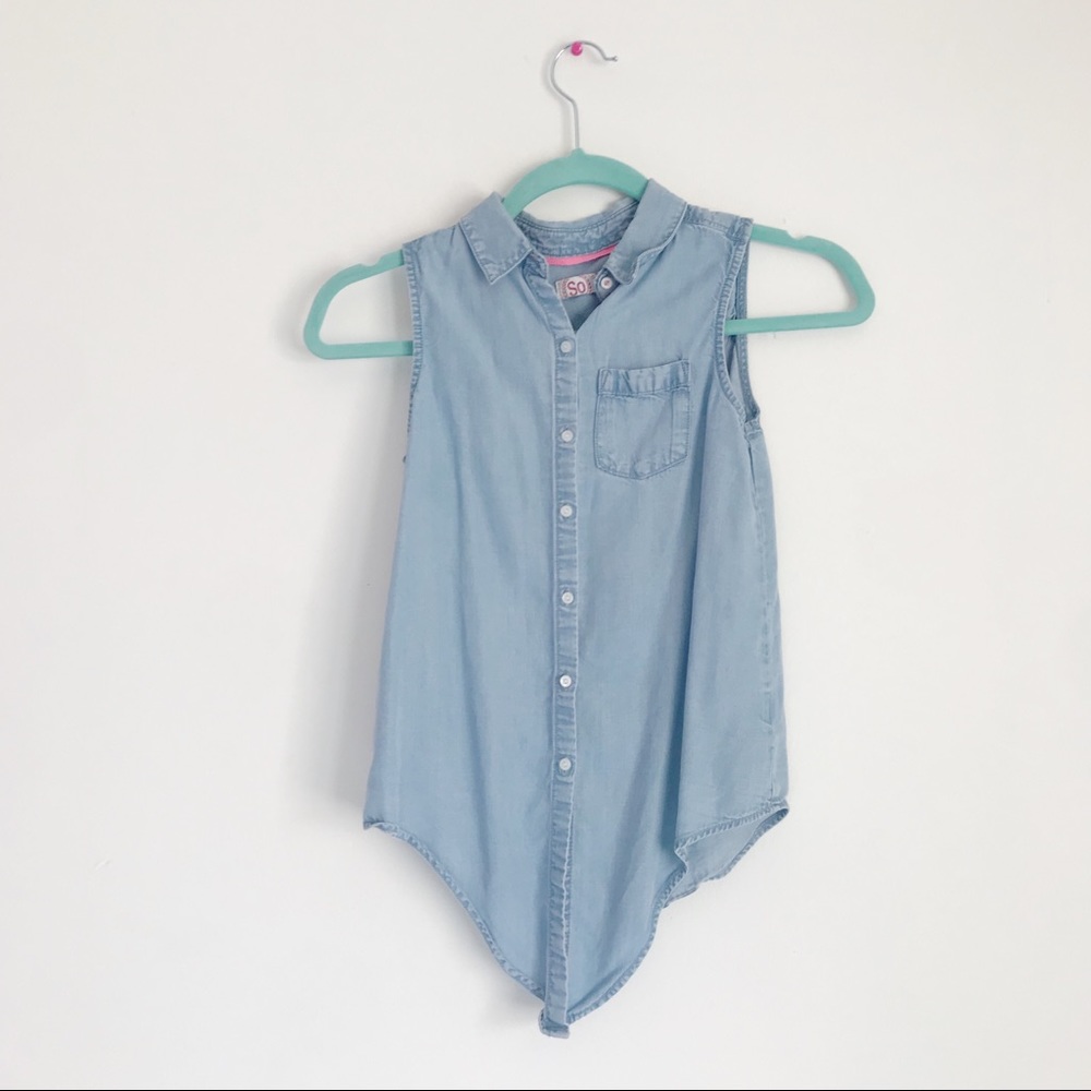 sleevless denim button up
